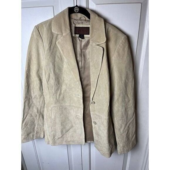 Siena Coat Women's Size 12 Cream Long Sleeve Suede Leather Blazer Jacket - Picture 1 of 11